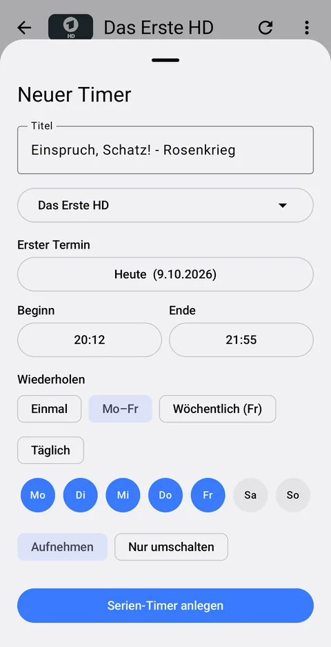 Serien-Timer mit Auswahl Mo–Fr