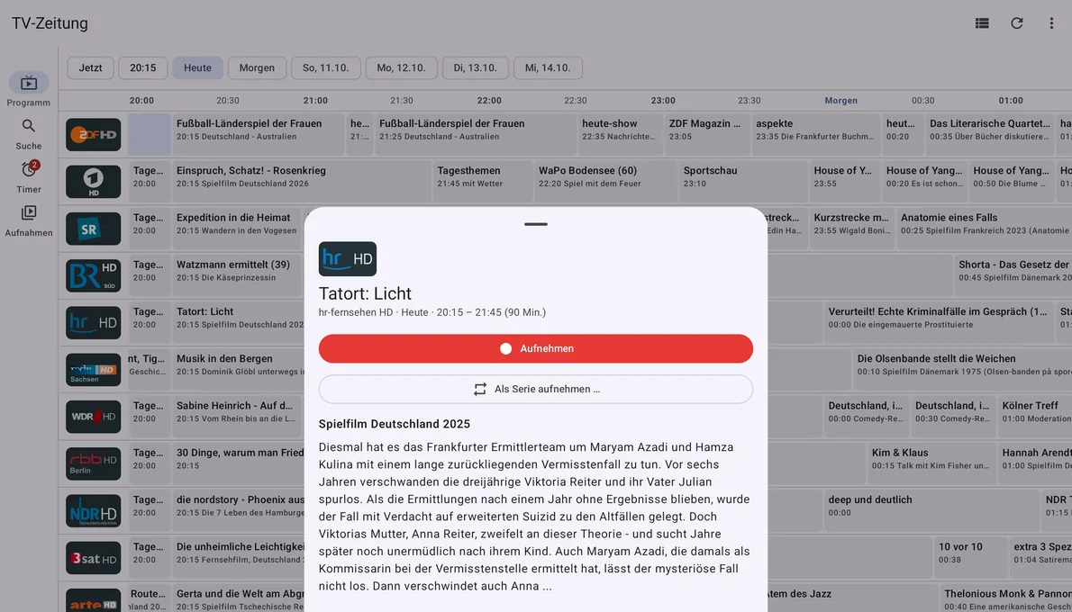 Sendungsdetails über der TV-Zeitung